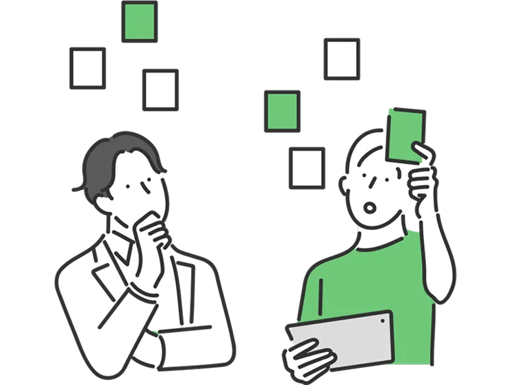 考え方の土台作りを学ぶ、思考する男女のイラスト